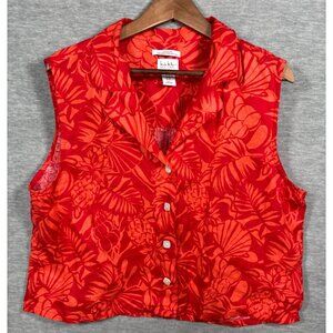 Nicole Miller Womens Shirt XL Red Sleeveless Hawaiian Floral Vest Top‎